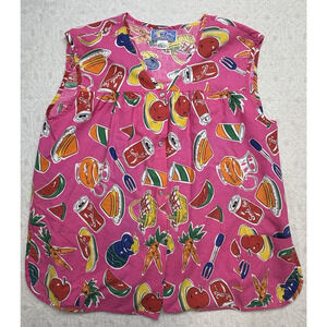 VTG MOON DANCE APRON SMOCK KITCHEN FUNKY SHIRT FRONT PEARL SNAP Sz 2XL